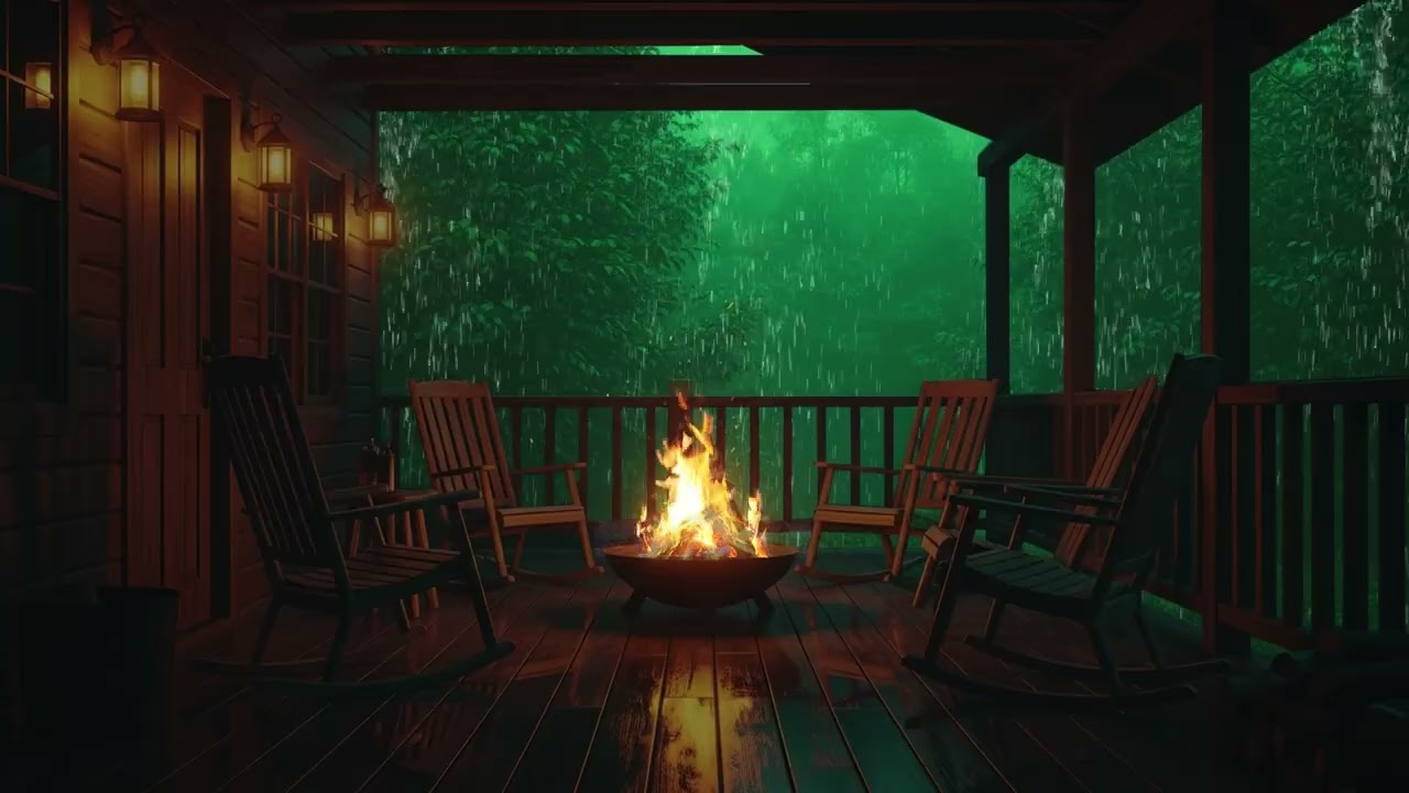 Intense Rainstorm with Warm Fire Sounds for Total Calm