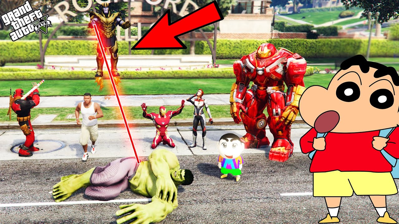 GTA 5 : SHINCHAN & Avengers Army Escaping Thanos With Hulk in GTA 5 ! | Techerz