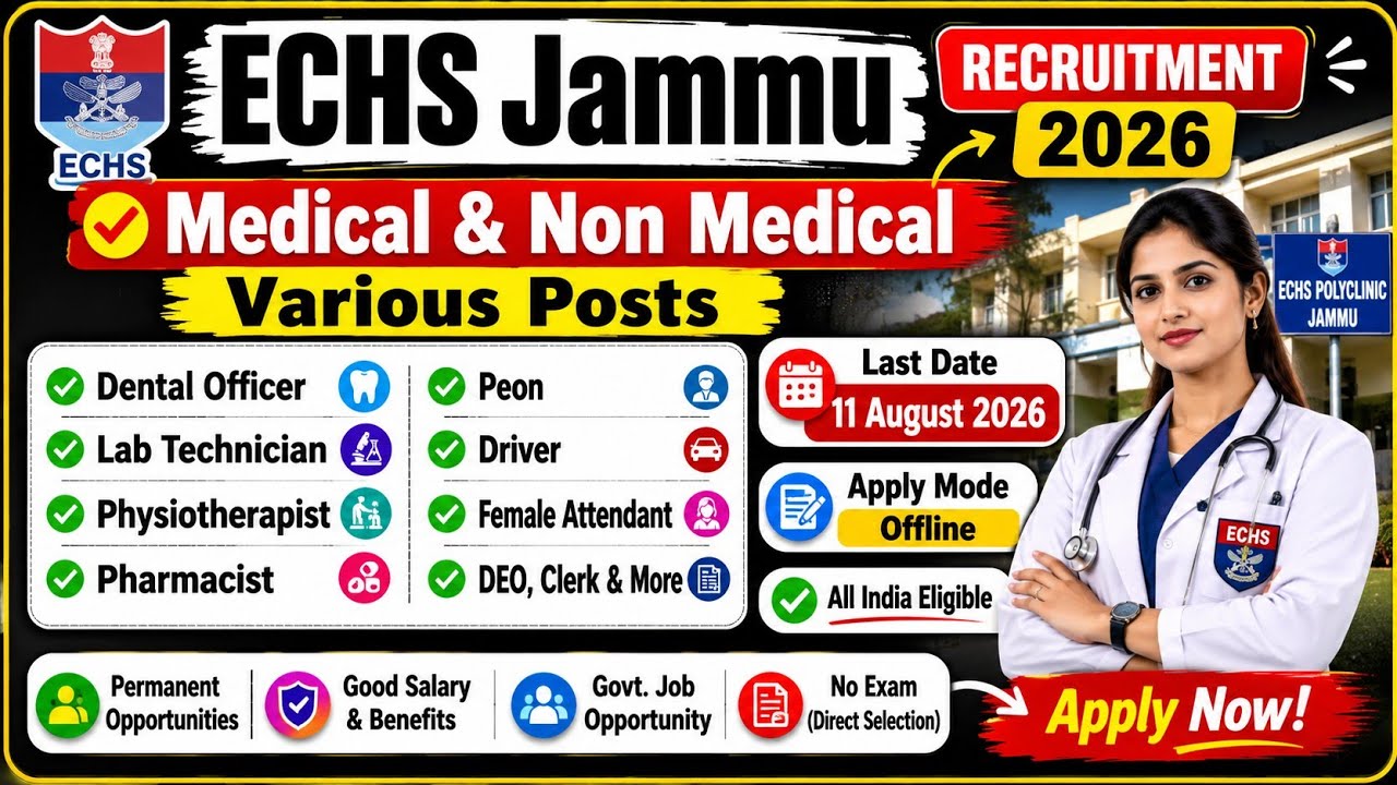 ECHS Jammu Recruitment 2026 | Apply Offline | DEO, Clerk, Pharmacist, Driver & More Posts #job 