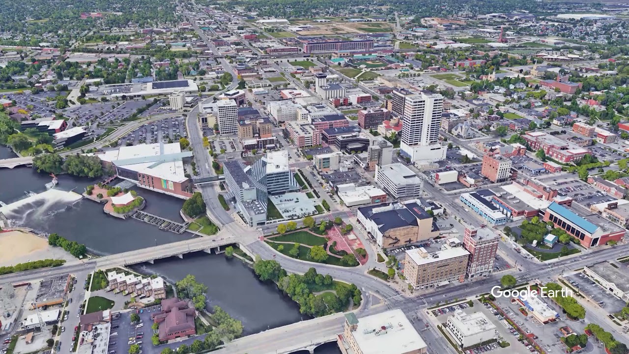 South Bend, IN high altitude drone video - Google Earth Studio