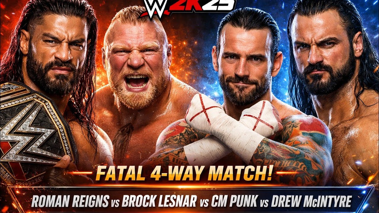 WWE 2K25 Roman Reigns Vs Brock Lesnar Vs Drew McIntyre Vs Cm Punk Match 