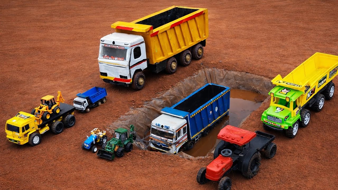 New |JCB3DX  Loading Stone BharatBenz Truck  Tractor Muddy Jump Pulling Out Jcb3dx | JCB?? AY TOYS