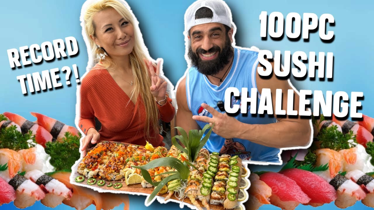 100pc SUSHI CHALLENGE IN RECORD TIME!? FT. @jwebbycaneat  Aburi Sushi in Buena Park #RainaisCrazy
