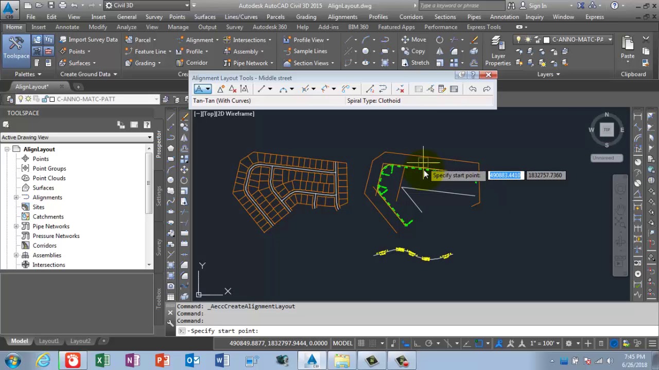 Create an alignment using layout tools in Auto cad civil 3d (part 2) for Road Surveyor