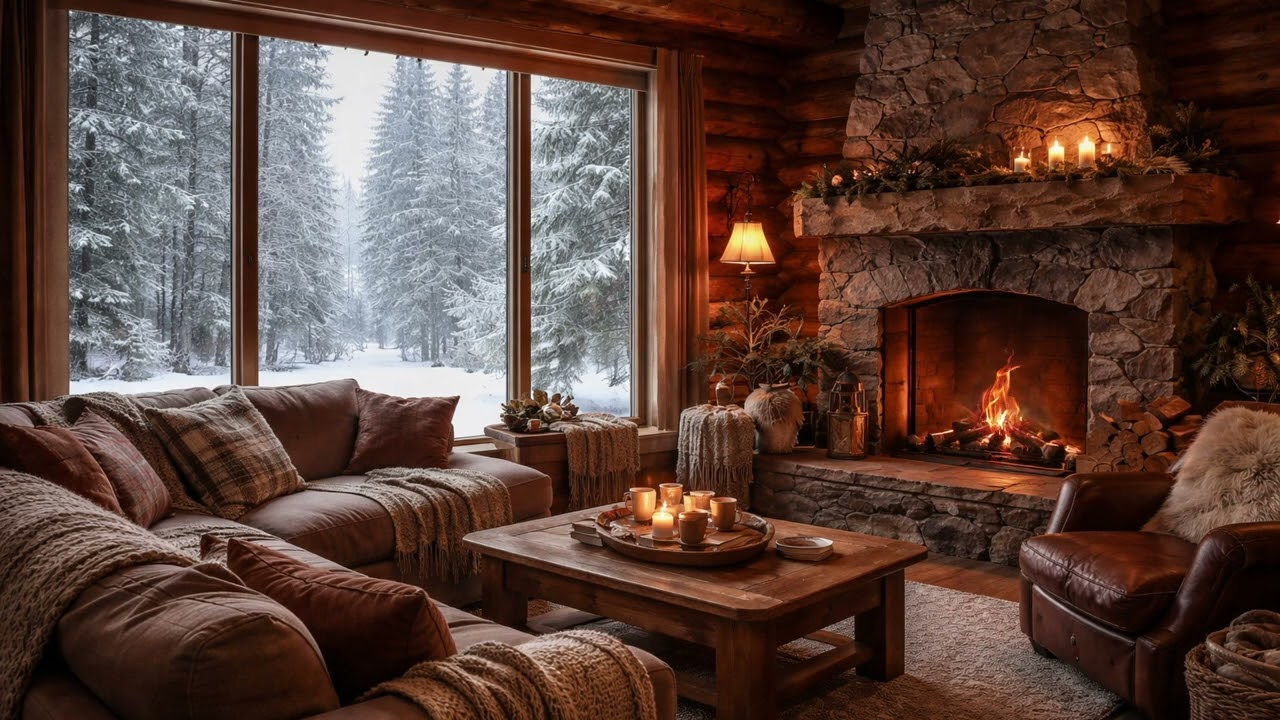 Cozy Winter Cabin Fireplace 🔥 Relaxing Ambience for Sleep, Study & Relaxation