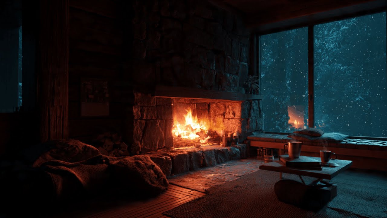 Fireplace Warmth in a Snowy Cabin 🔥 Peaceful Ambience for Deep Sleep
