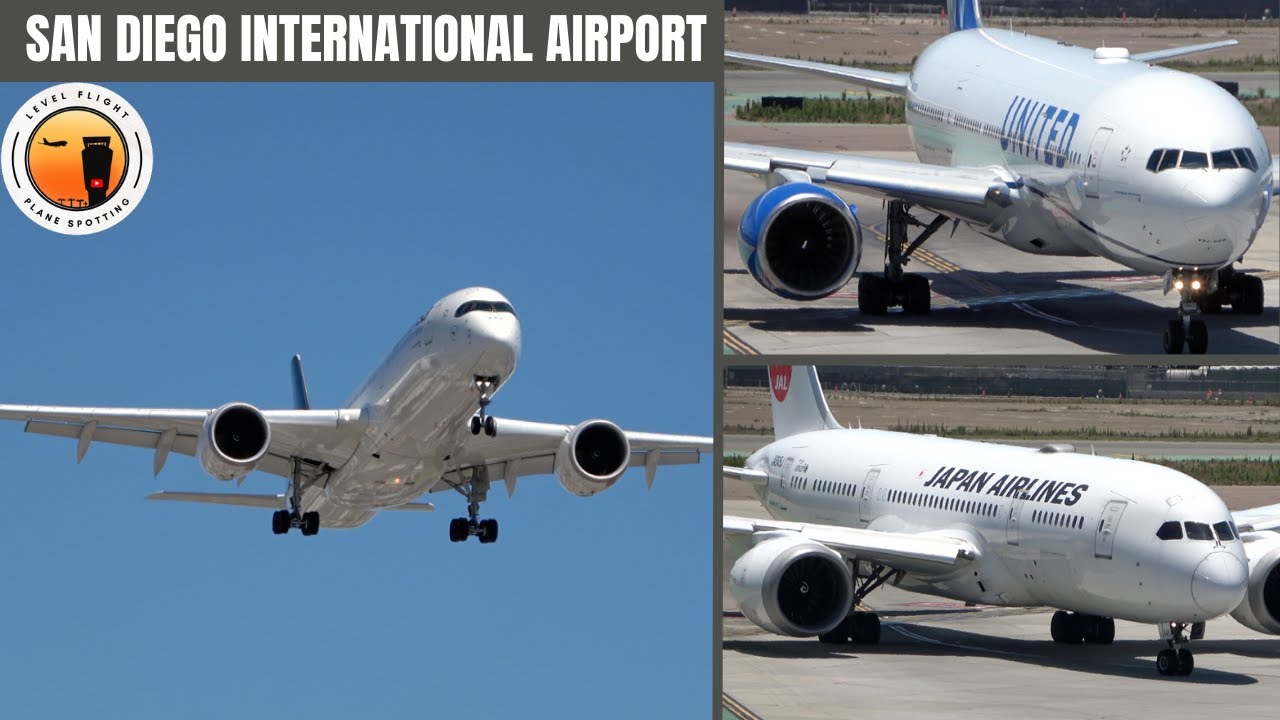 4K HD Plane Spotting San Diego International Airport KSAN: Lufthansa A350, JAL 787, United 777