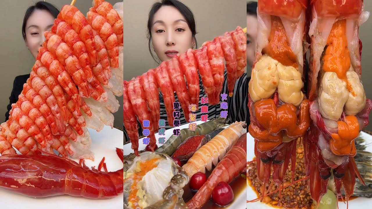 Yummy # : Eat Shrimp 🦐 Seafood Salmon fish spicy shrimp🦐egg shrimp #crab #scallops #shrimp #dinner 