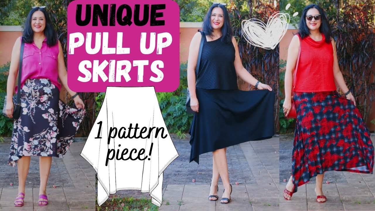 1 pattern piece! 3 STUNNING ASYMMETRIC KNIT SKIRTS. Turning point (Pattern Emporium)