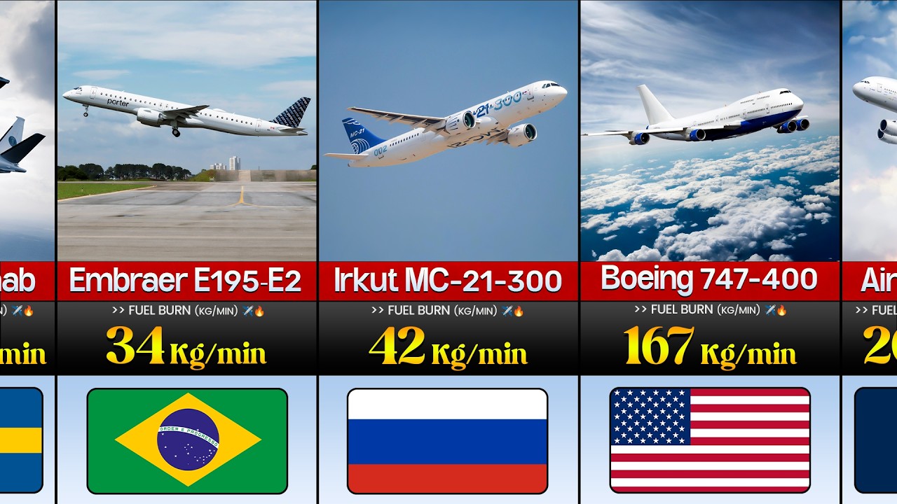 Airplane Fuel Consumption Per Minute 2026 🤯 | Top 50 Aircraft Ranked by Fuel Burn ✈️🔥