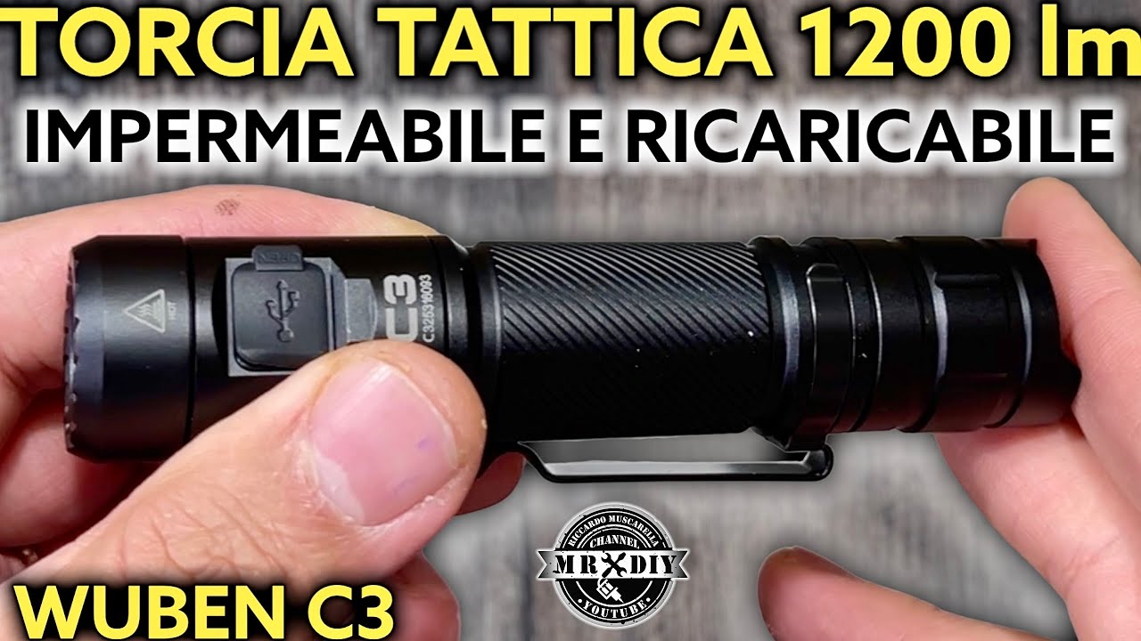 Torcia tattica piccola e potente da 1200 lumen impermeabile e ricaricabile. Wuben C3. Urbex militare