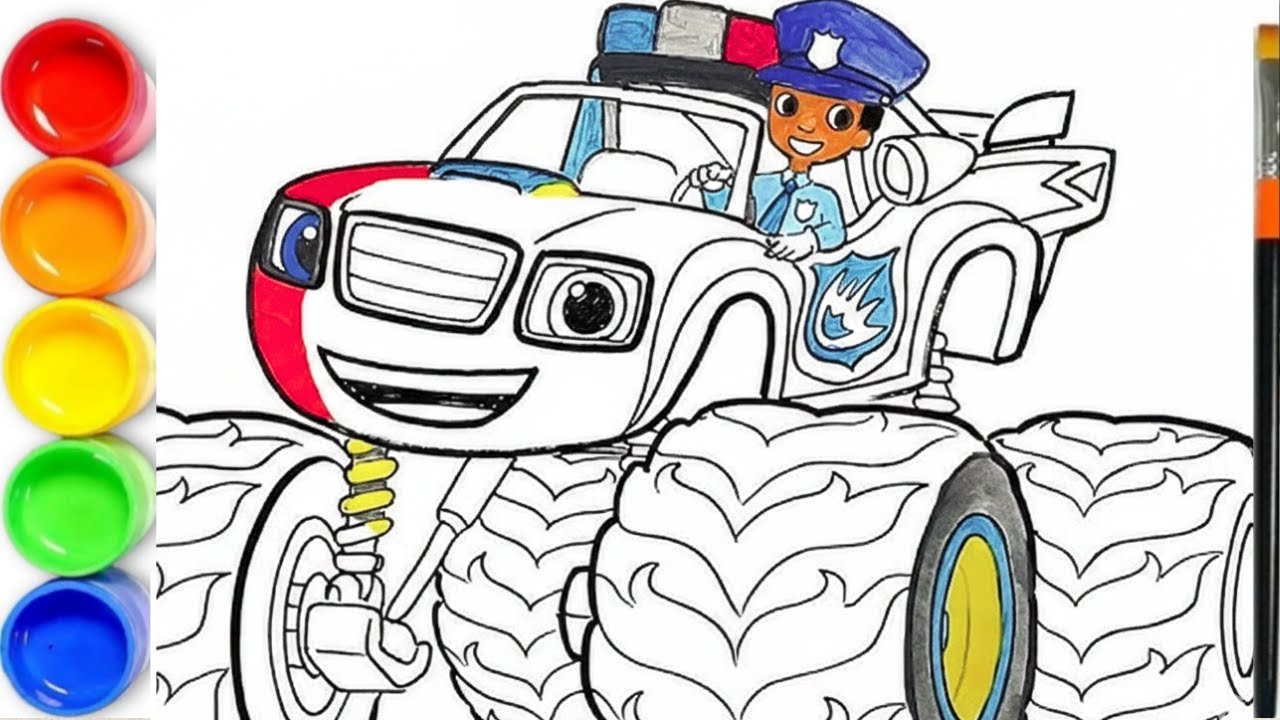 How to draw w BLAZE Police Monster Truck and AJ | Blaze and the Monster Machines