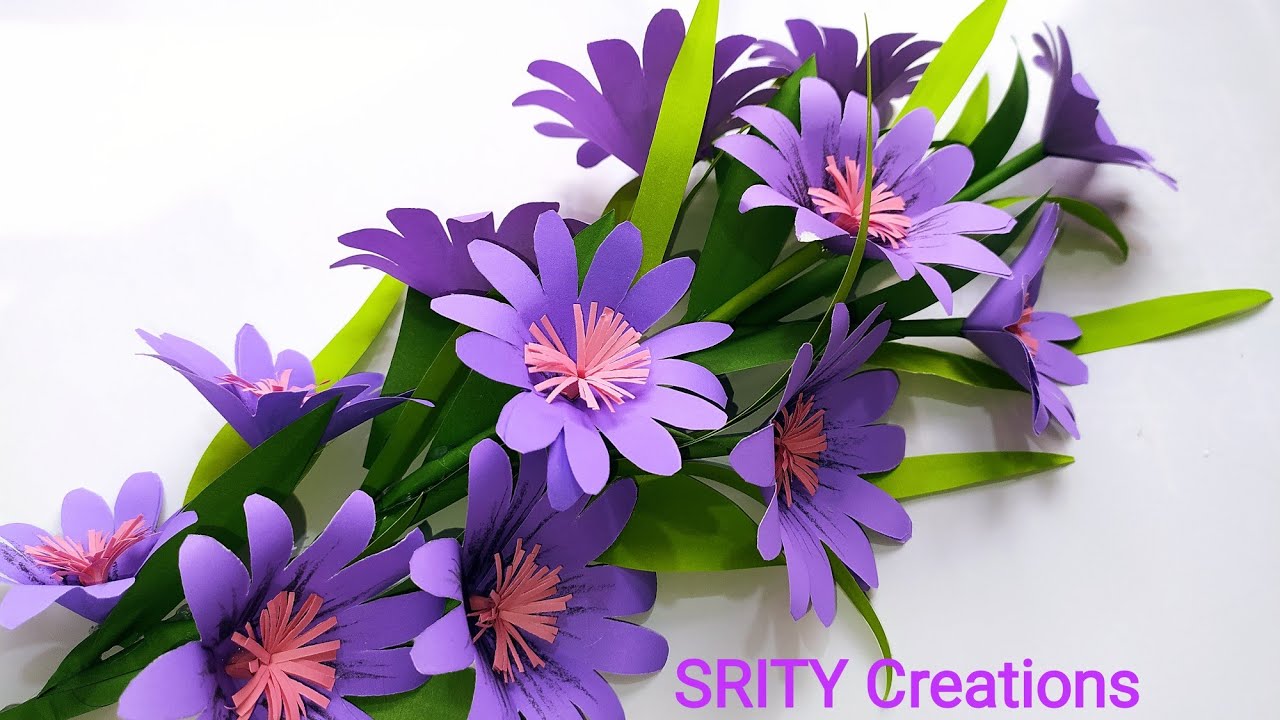 paper flower|| purple colour paper flower stick| paper craft ideas /room decoration idea