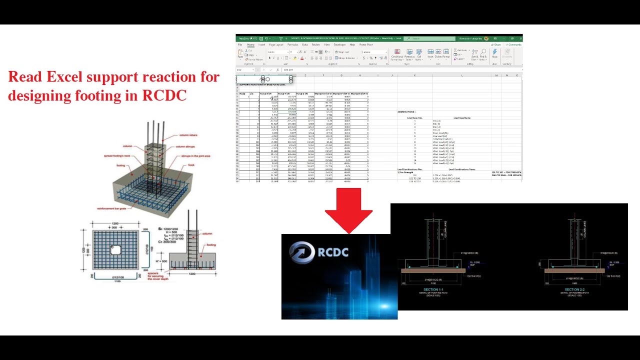 Use spreadsheet reaction value for RCDC footing design
