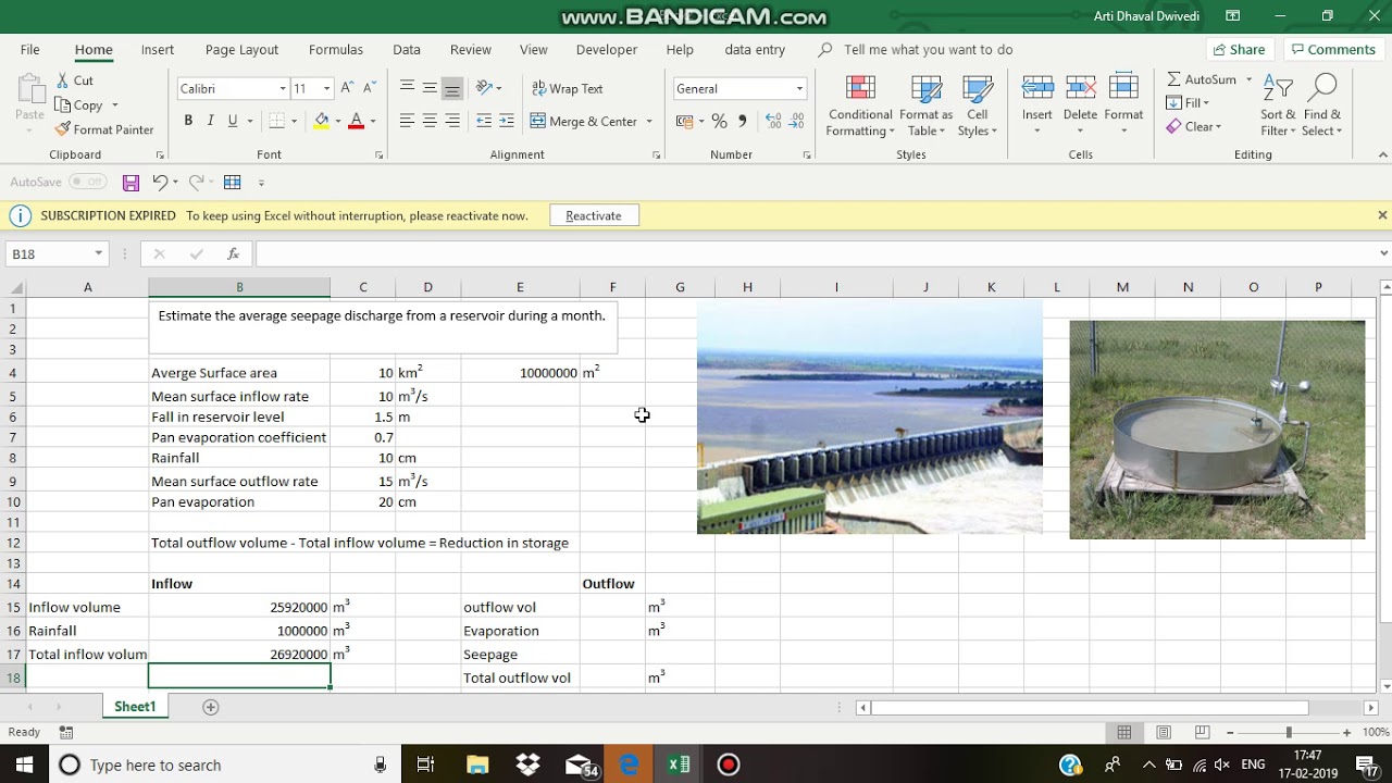 Seepage from a reservoir using water budget method | Hydrology