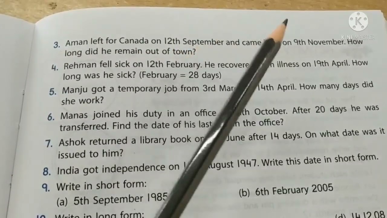 CLASS IV MATHS Ex 13.5 Finding days between two dates; Short & long forms of writing a date