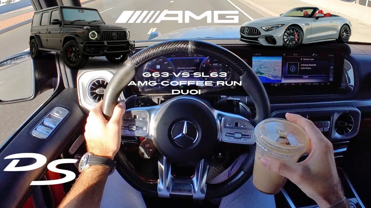 Mercedes AMG G63 против SL63 заезд на кофе (видеоблог о вождении от первого лица) — идеальный дуэ...