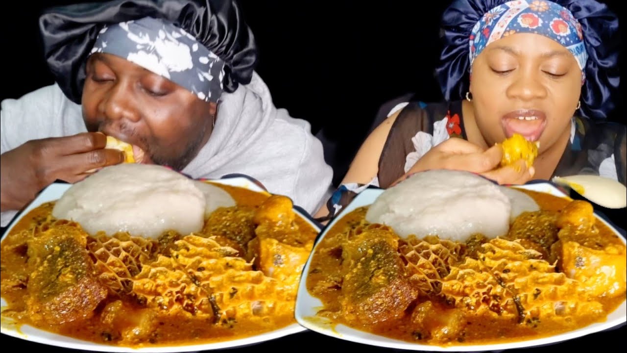 Unexpected revenge on my husband| Asmr African food mukbang with fufu and mixed ogbono & egusi soup