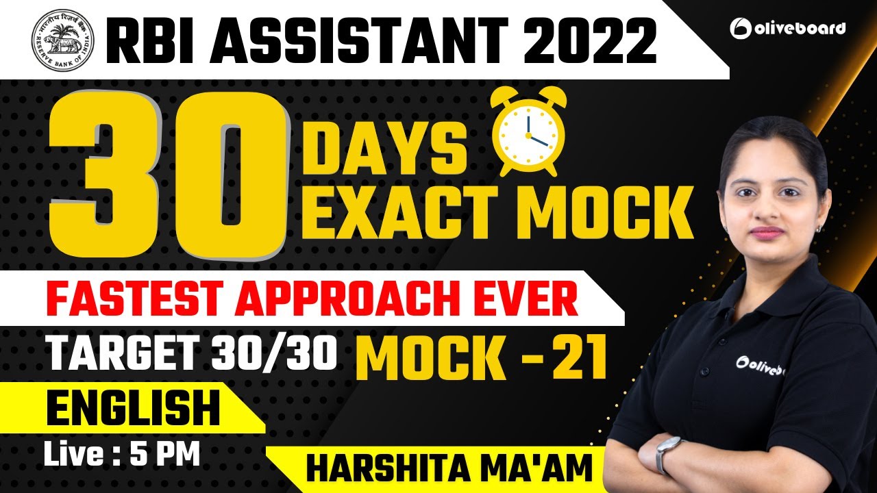 RBI Assistant English Mock Test 2022 | 30 Day 30 Mock | Target 30/30 | Mock - 21 | Harshita Ma'am