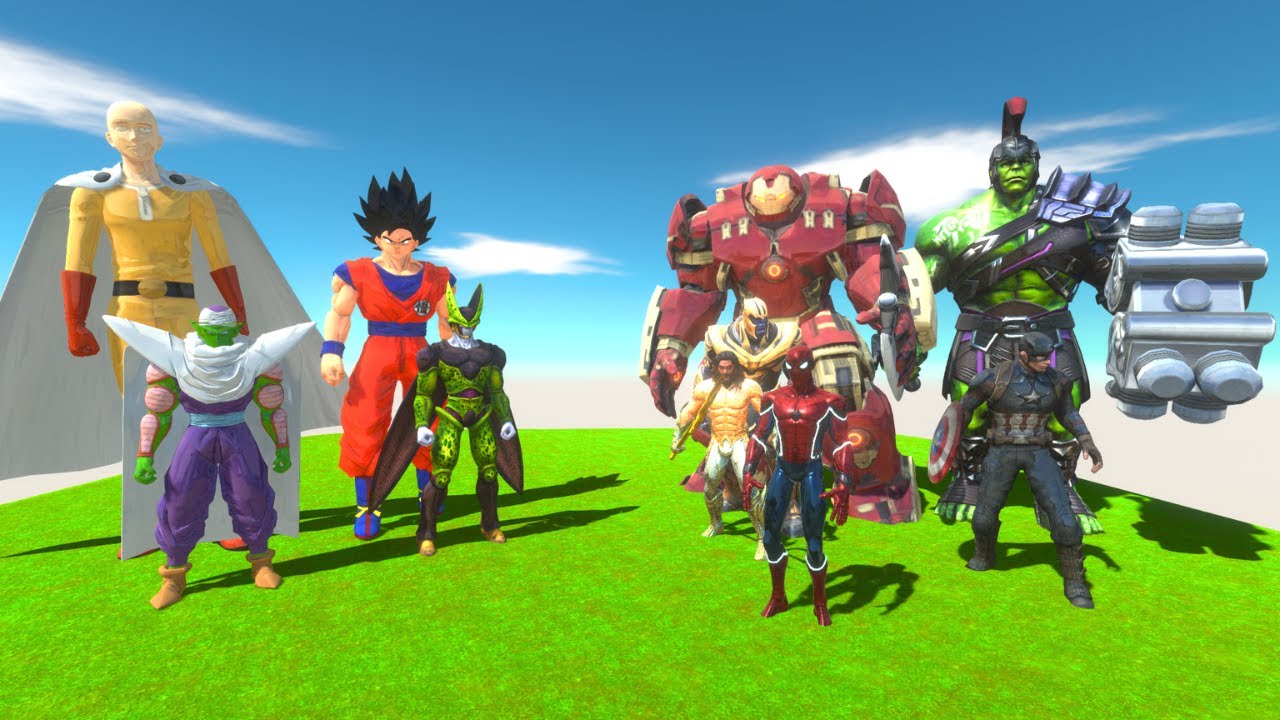 Team Dragon Ball Goku + Saitama vs Team Captain America + Spiderman - ARBS