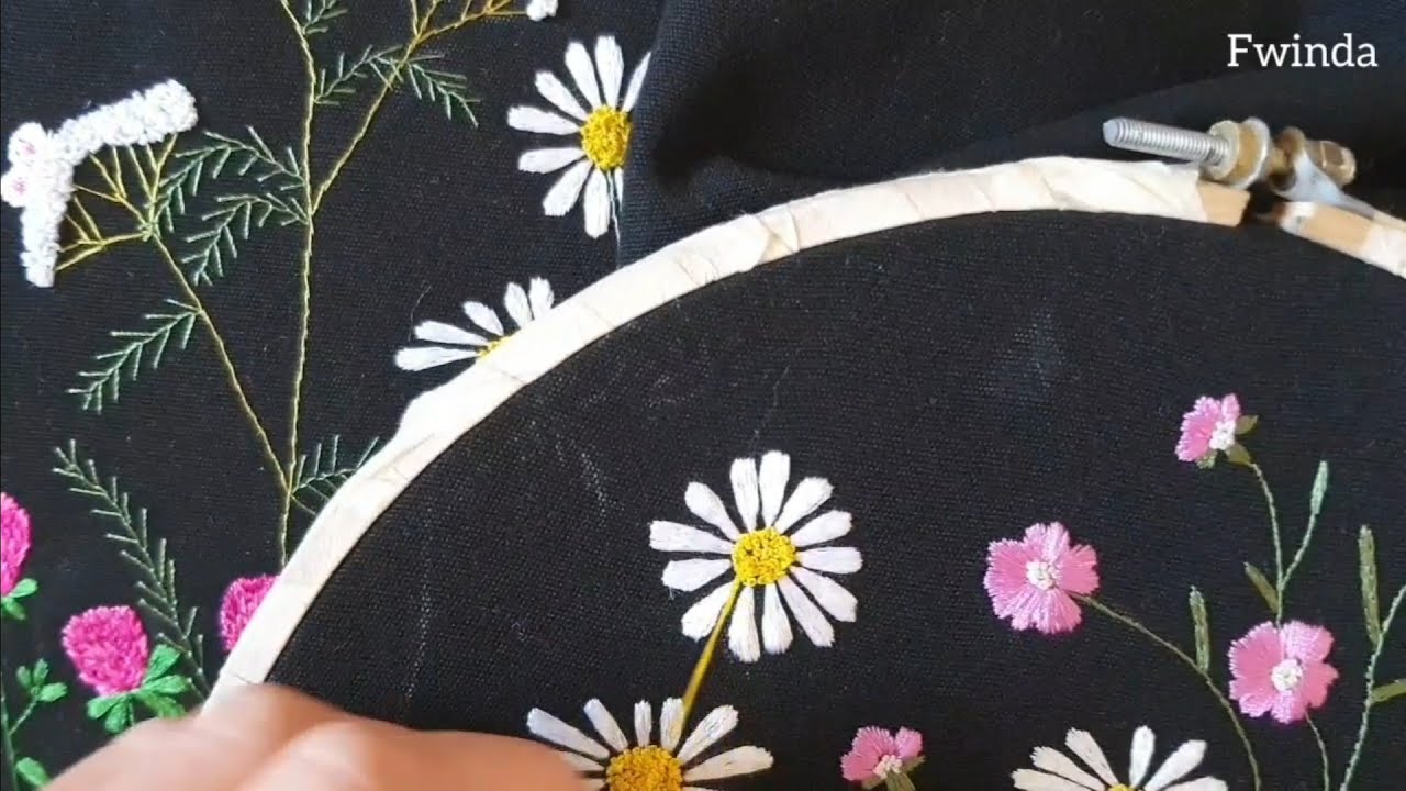 الطرز باليد طريقة تطريز زهرة البابونج 