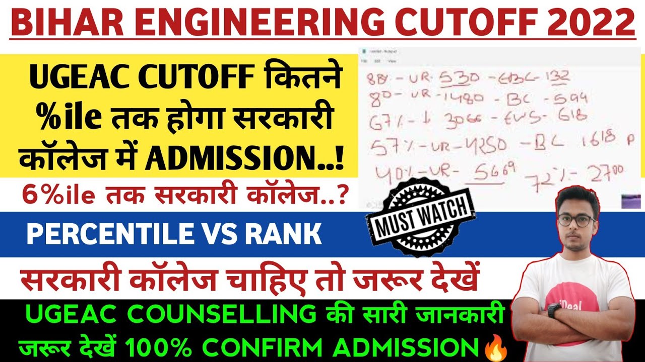 BIHAR ENGINEERING CUTOFF 2022 || UGEAC CUTOFF 2022 || BIHAR ENGINEERING PERCENTILE VS RANK || UGEAC