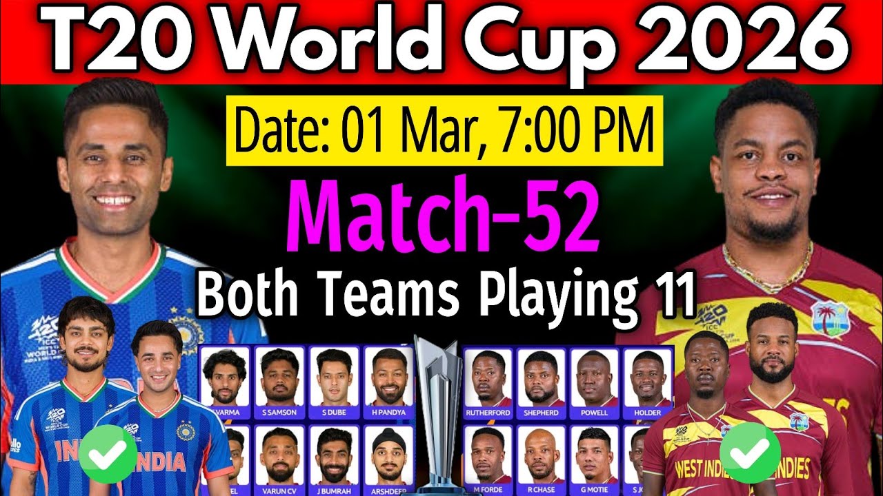 T20 World Cup 2026 | India vs West Indies (Details and Playing 11) | IND vs WI Playing 11 2026