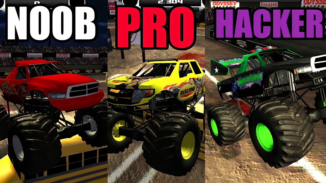 NOOB vs PRO vs HACKER in Monster Truck Destruction