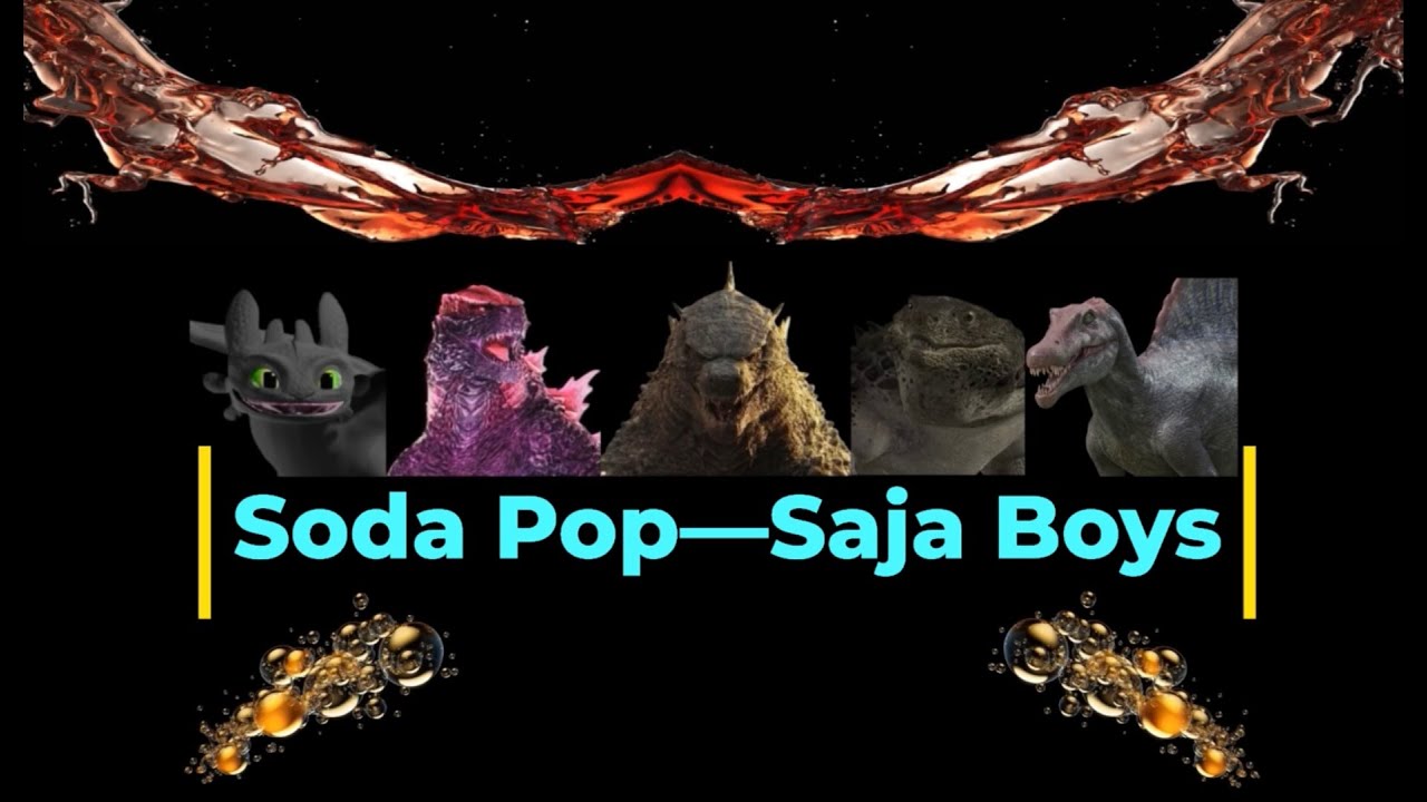 Pre-Evolved Godzilla, Toothless, Asset 87, Evolved Godzilla, and Doug-Soda Pop K-pop demon hunters