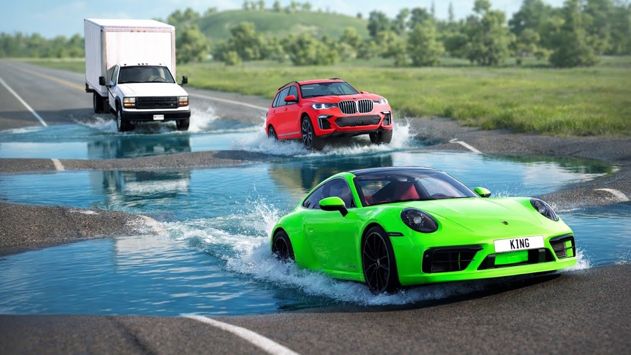 Cars vs Water Potholes Challenge #2 in BeamNG Drive!
