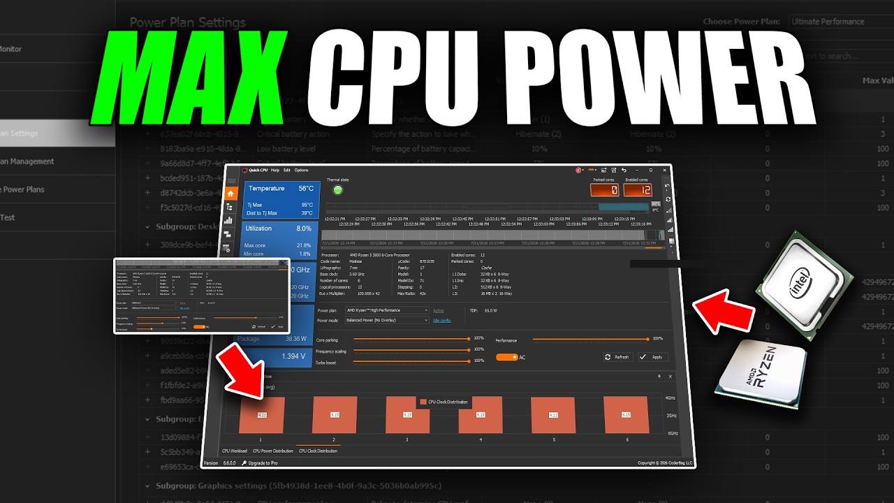 Как повысить FPS и убрать фризы с помощью QuickCPU (Гайд по парковке ядер и плану электропитания)