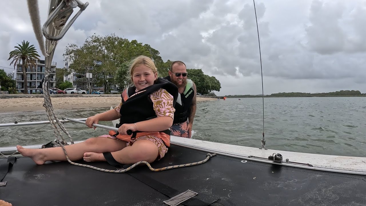 Maddy sailing her catamaran for the first time! 