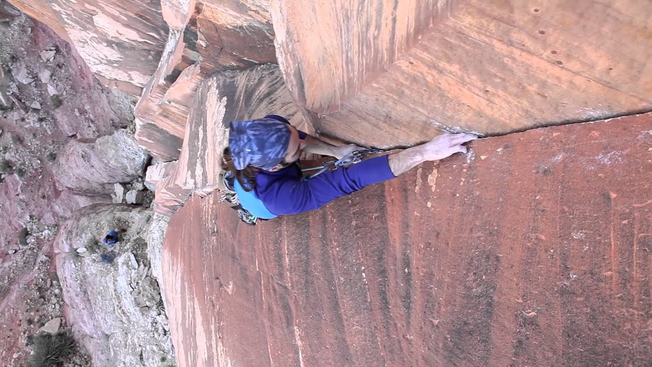 Classic Finger Crack Climbing at Red Rock Canyon: Dave Allfrey climbing Seduction Line 5.12a