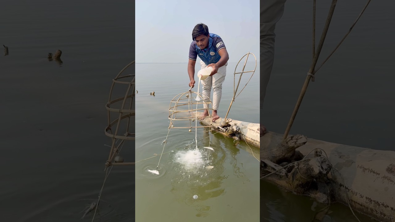 River fish hunting technique with hook  #shorts