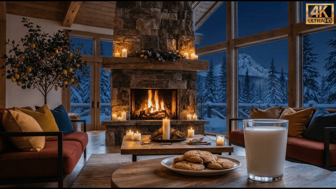 Cozy Fireplace Snow Cabin 4K ❄️ Relaxing Winter Night Ambience | Kar Manzaralı Şömine