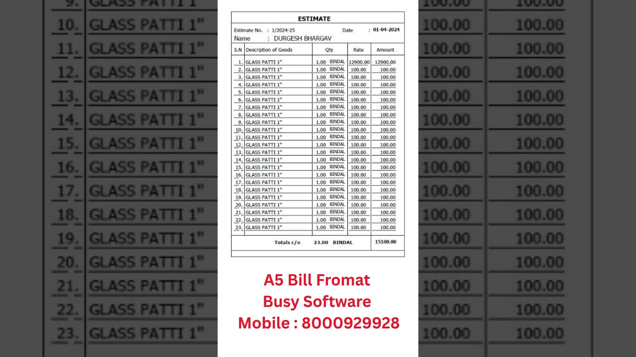 Estimate Bill Design In Busy Software||Estimate Bill Design||#8000929928