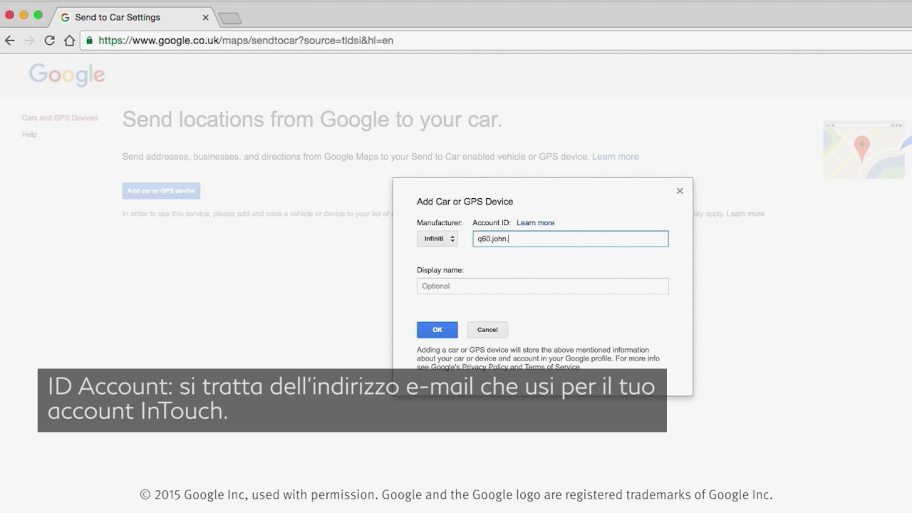 INFINITI Q60 - INFINITI InTouch Configurazione dell'account Google
