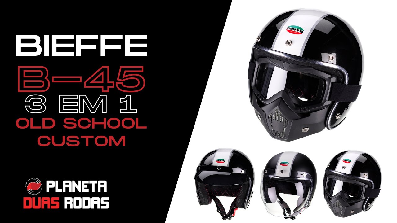 Capacete Custom Old School Bieffe B45 B-45 Vintage 3 em 1 - Estilo e Versatilidade