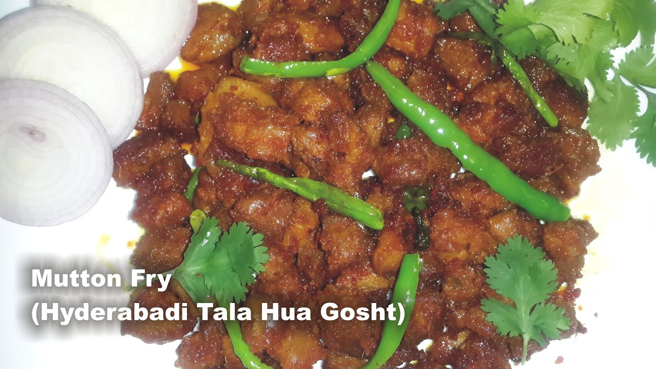 Tala hua Gosht Recipe Video (Dry) - Fried Mutton - Simple, Easy & Quick Hyderabadi Cooking (English)