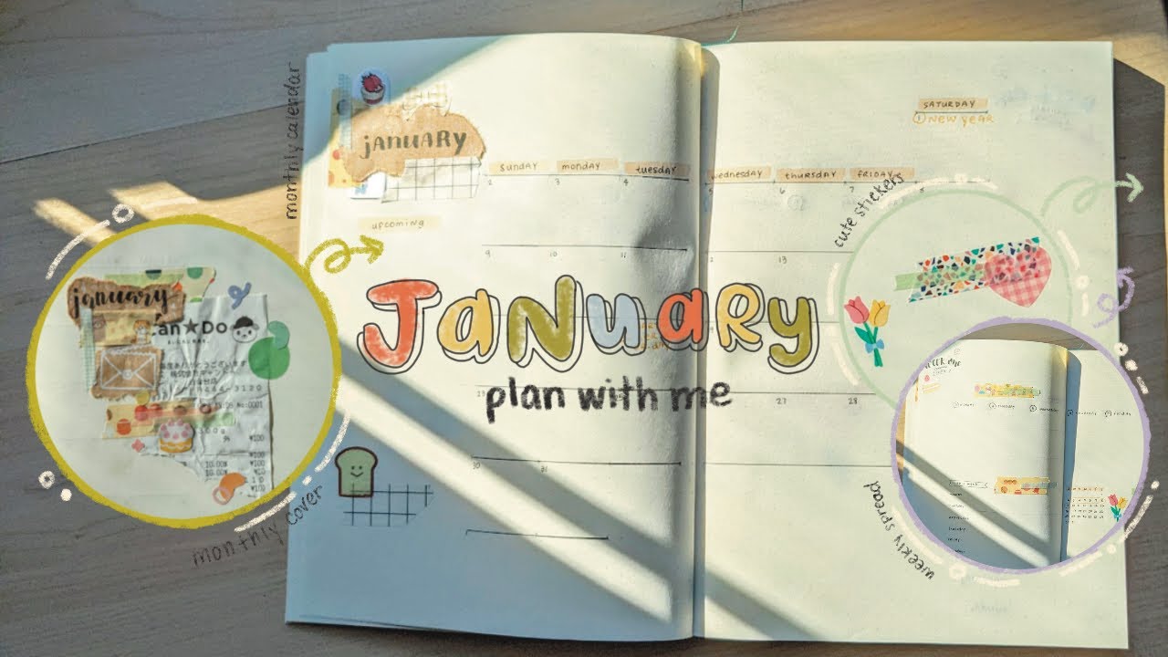 [plan with me] january 2022 bullet journal + unboxing byjustine's stickers