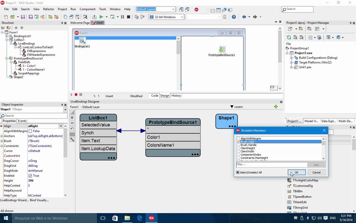 Using TPrototypeBindSource and the LiveBindings Designer