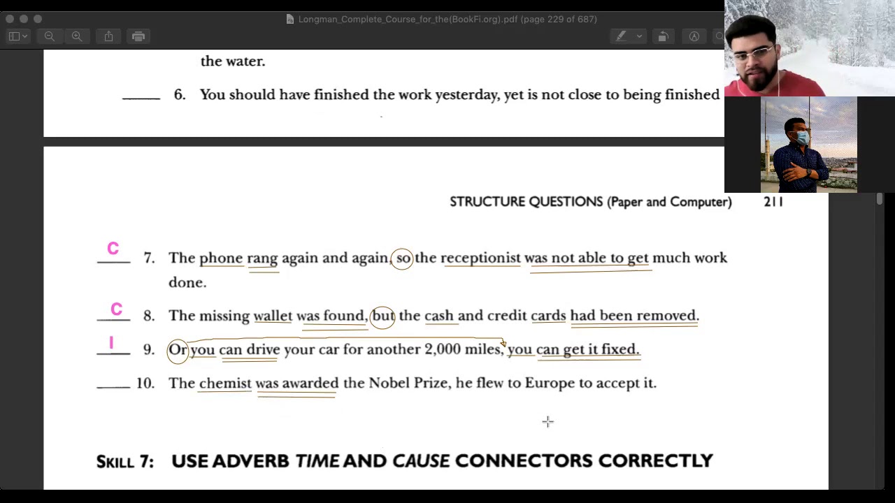 TOEFL STRUCTURE SKILL #7 Adverb connectors of Time and Cause