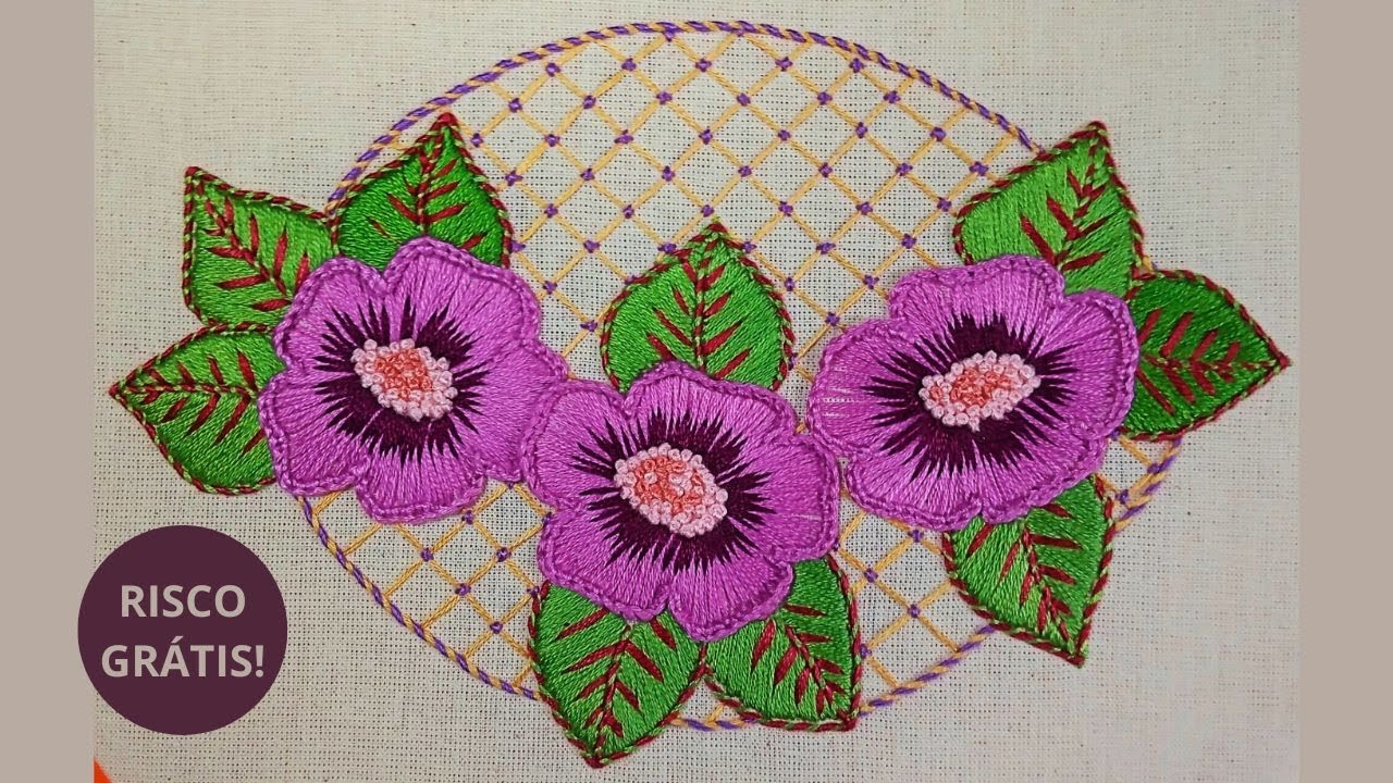 FLORES E FOLHAS preenchidas com pontos básicos de bordado 🌹 BORDADO LIVRE 🌹 Muito fácil