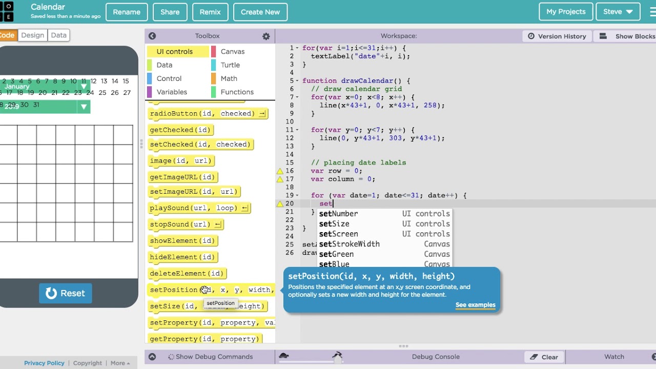 Creating a Calendar in Code.org App Lab - Part 2