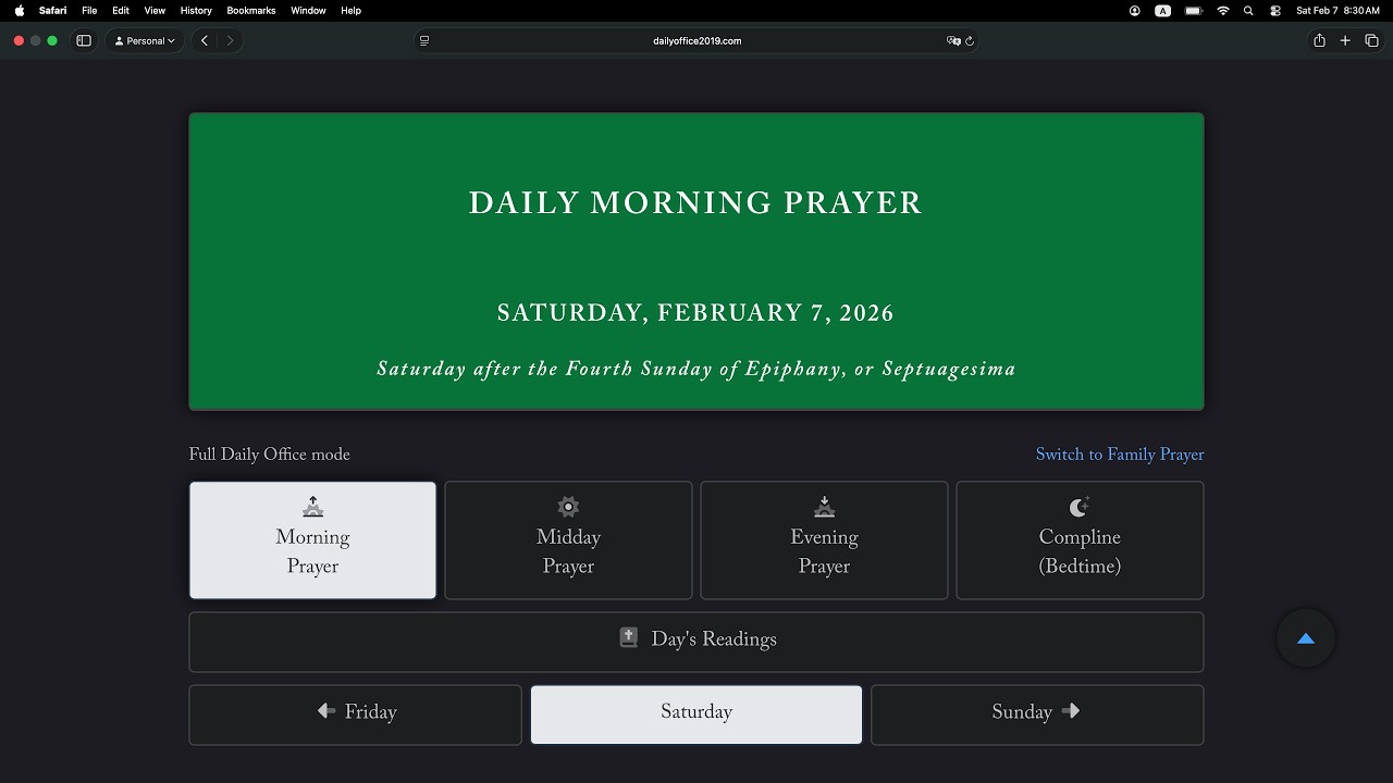 Morning Prayer, Saturday 7 February 2026, BCP 2019: Psalms 92, 93, Genesis 37, John 19:38-42