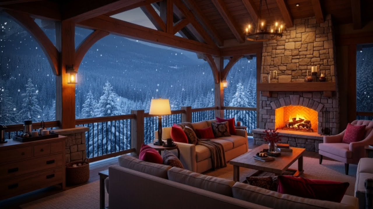 Cozy Winter Cabin Jazz 🎷 Fireplace & Snowy Forest Ambience for Relaxation