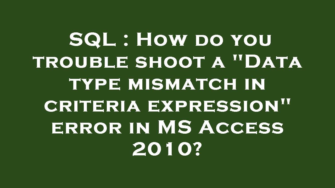 SQL : How do you trouble shoot a 