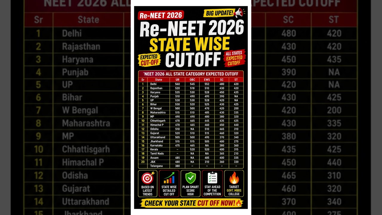 Re-NEET 2026 BIG UPDATE 🚨 | State Wise Govt MBBS Cutoff