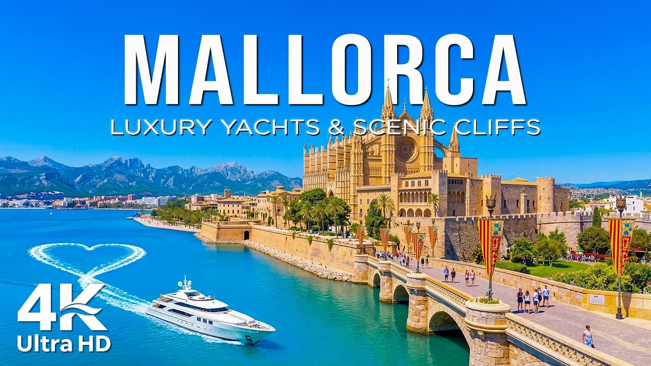 Mallorca 4K Drone Footage | Palma Cathedral Skyline, Scenic Coastline & Luxury Yachts, Scenic Cliffs