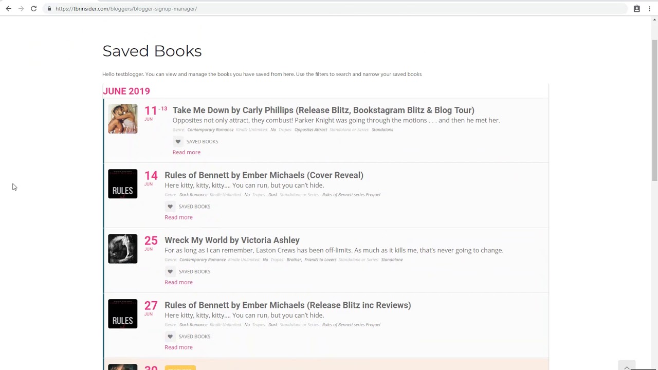 Romance Blogger Event Manager Dashboard